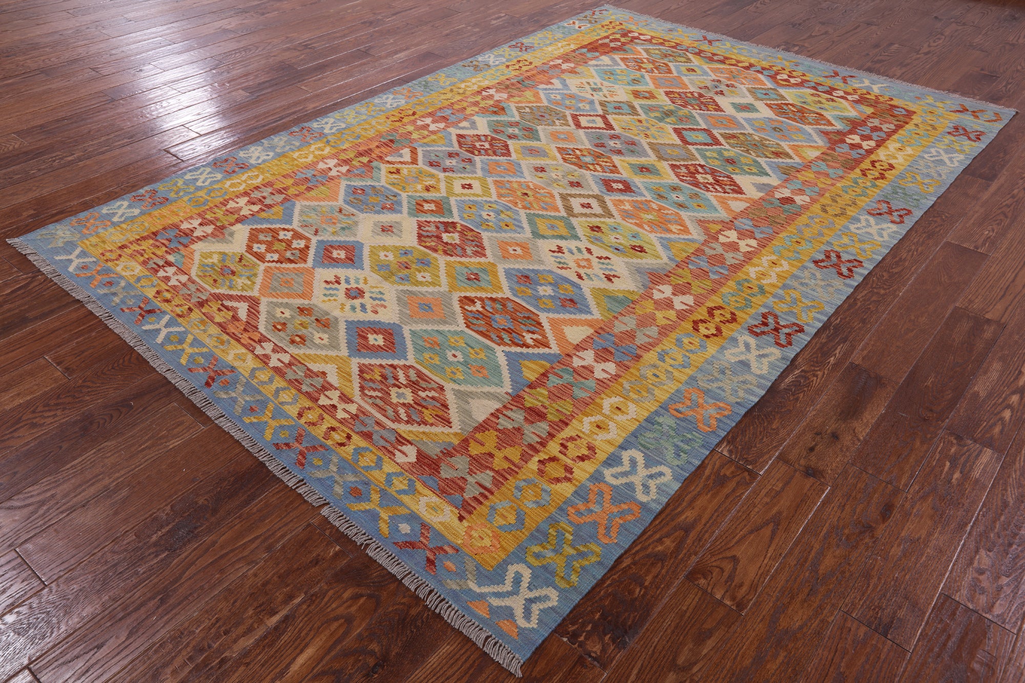 Reversible Kilim Flat Weave Wool Rug - 6' 6" X 9' 10" - Golden Nile