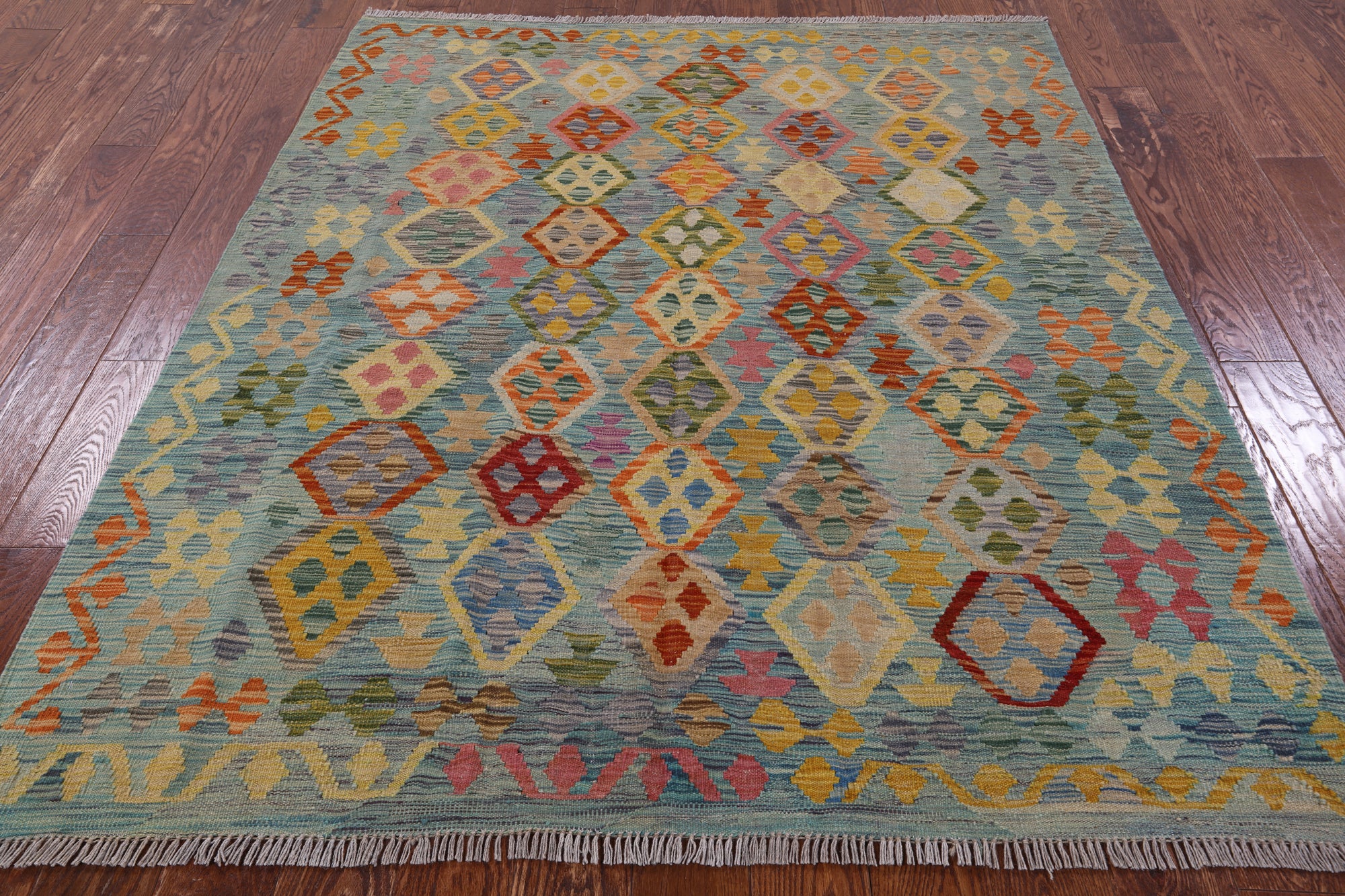 Reversible Kilim Flat Weave Wool Rug - 5' 5" X 6' 6" - Golden Nile