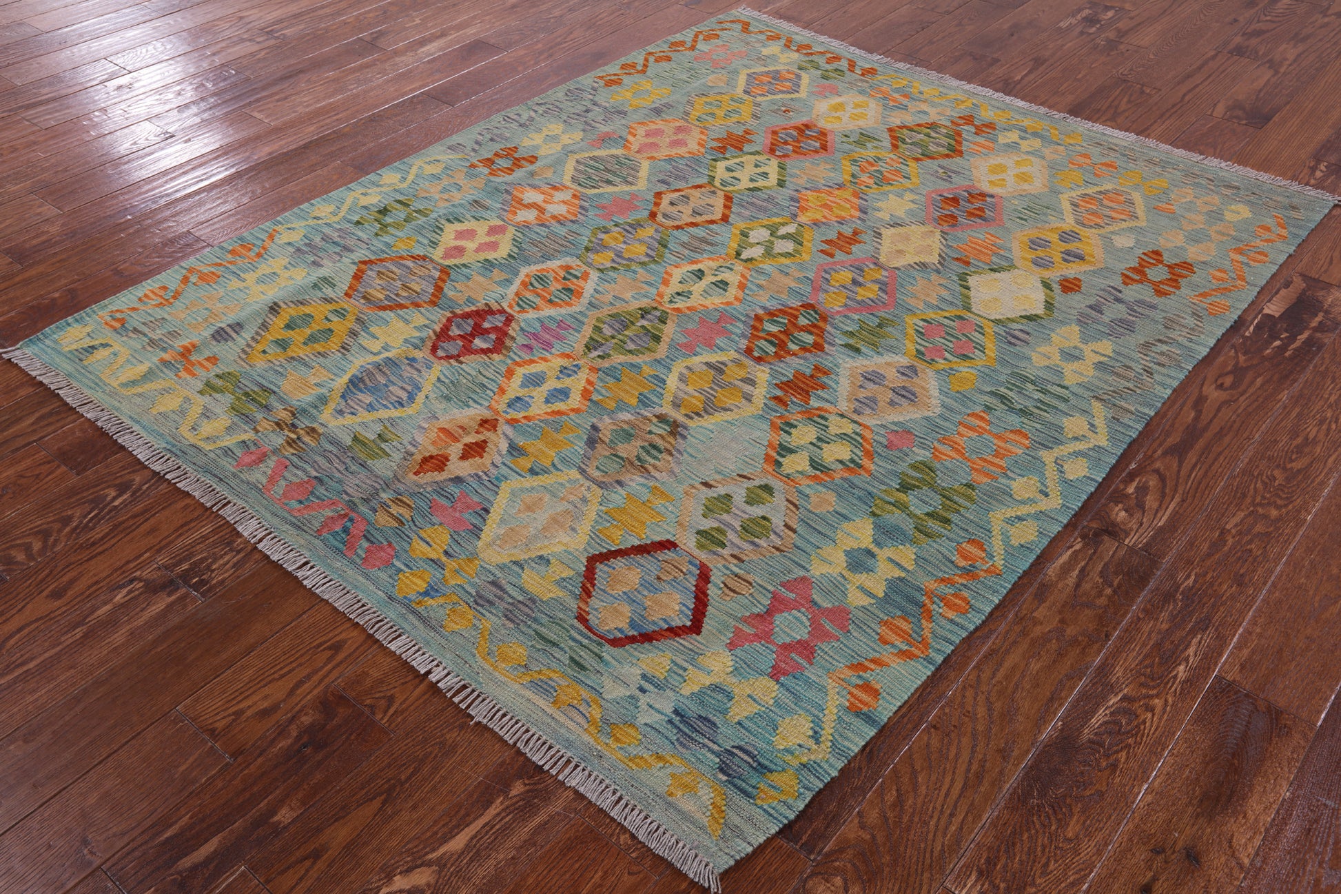 Reversible Kilim Flat Weave Wool Rug - 5' 5" X 6' 6" - Golden Nile