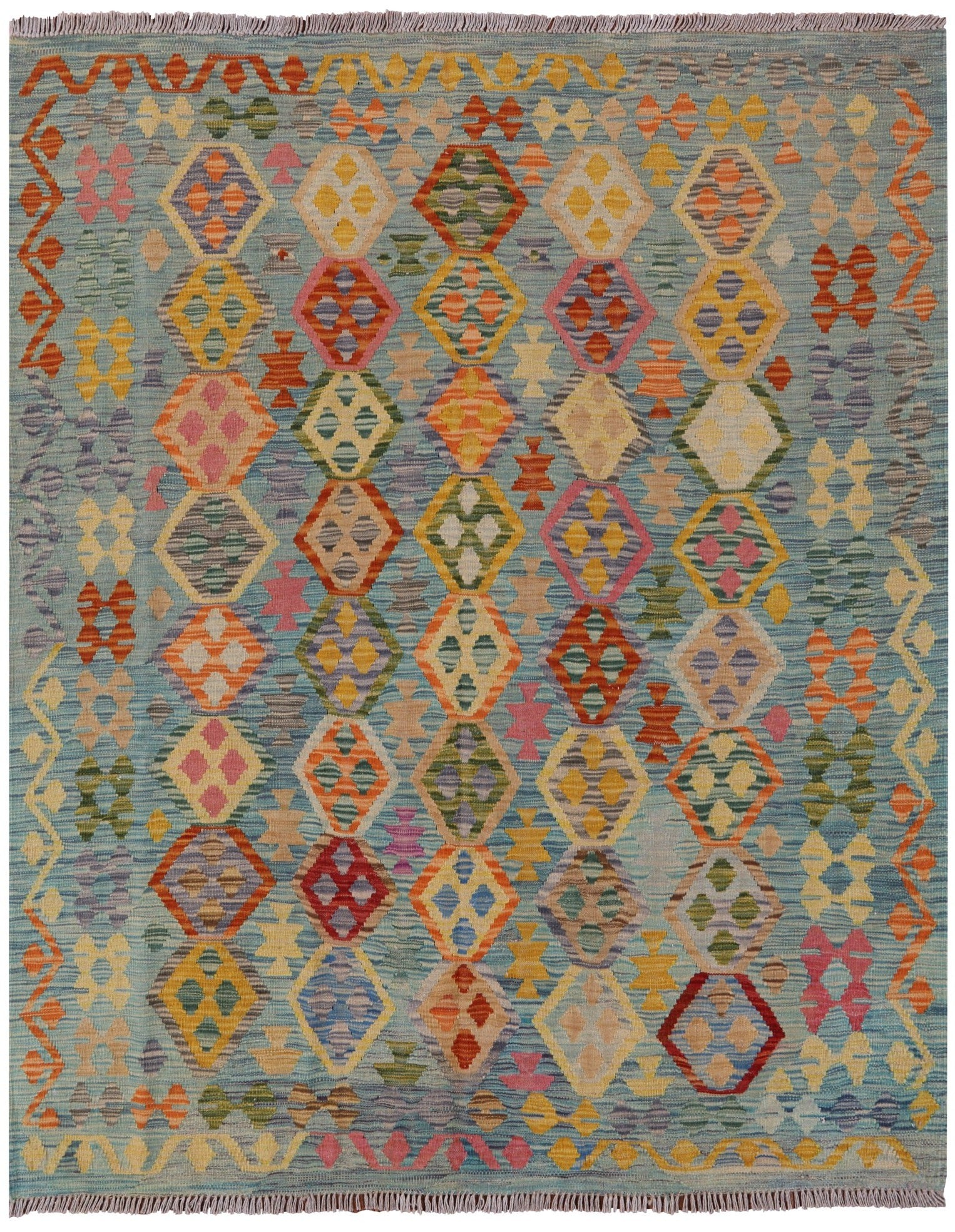 Reversible Kilim Flat Weave Wool Rug - 5' 5" X 6' 6" - Golden Nile