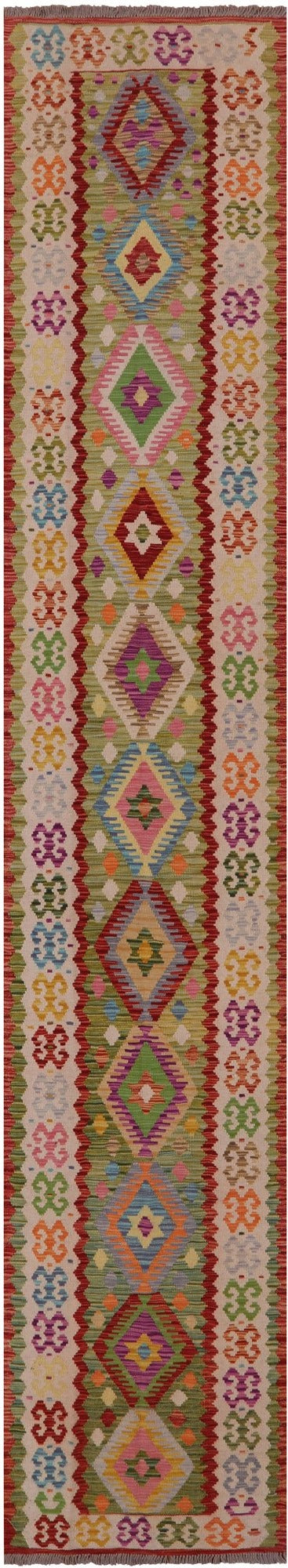 Reversible Kilim Flat Weave Wool Runner Rug - 2' 9" X 15' 8" - Golden Nile