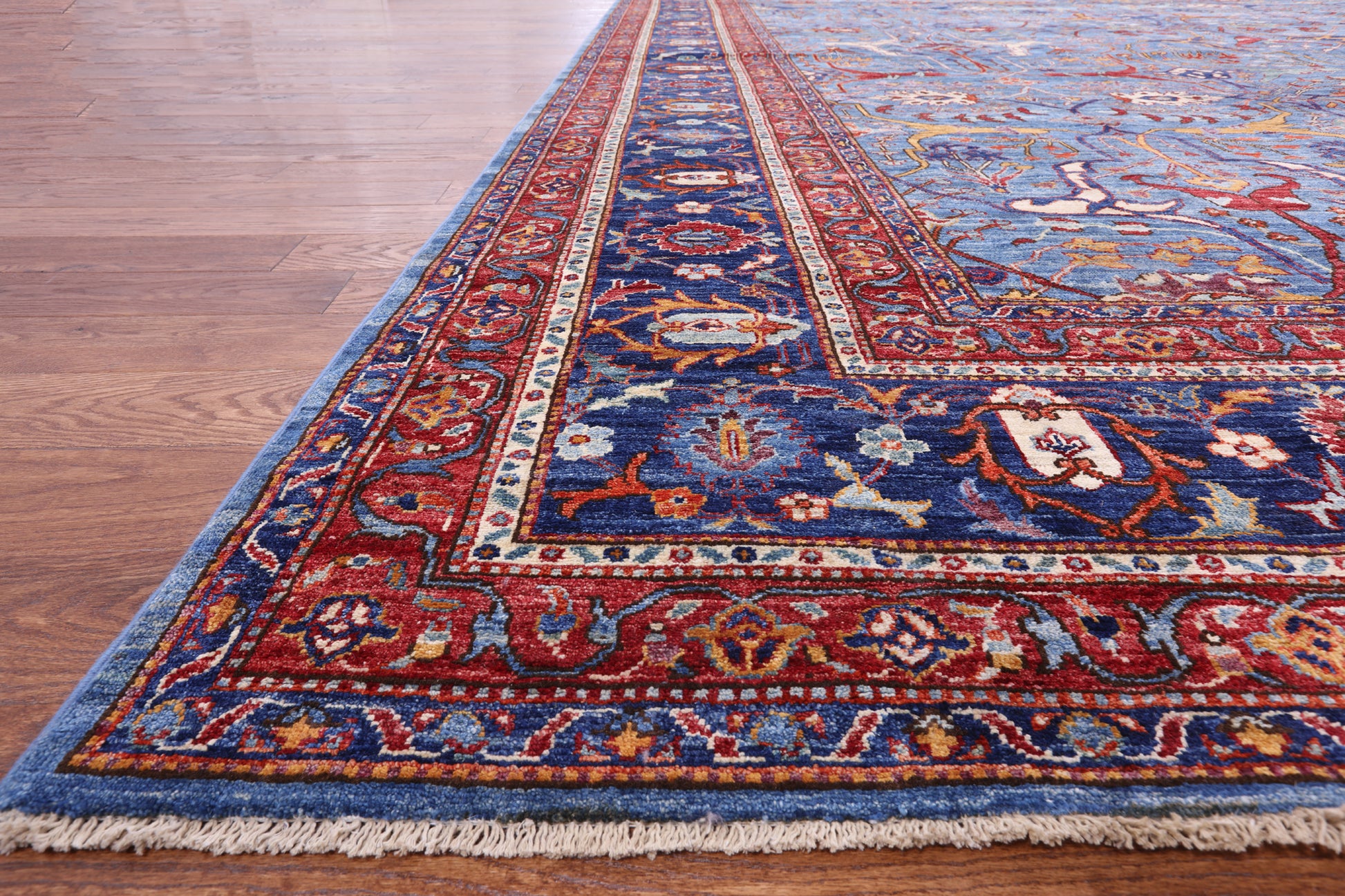 Blue Persian Fine Serapi Handmade Wool Rug - 14' 0" X 23' 2" - Golden Nile