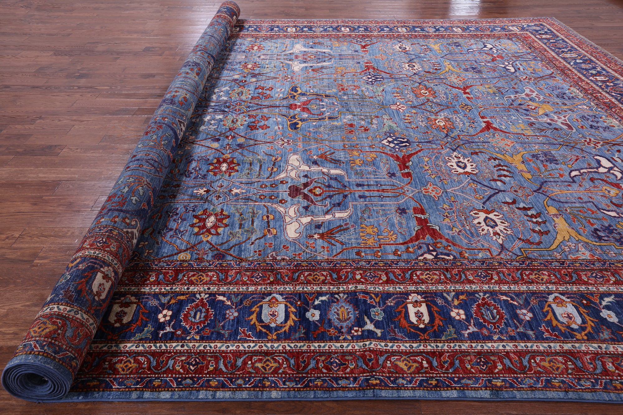 Blue Persian Fine Serapi Handmade Wool Rug - 14' 0" X 23' 2" - Golden Nile