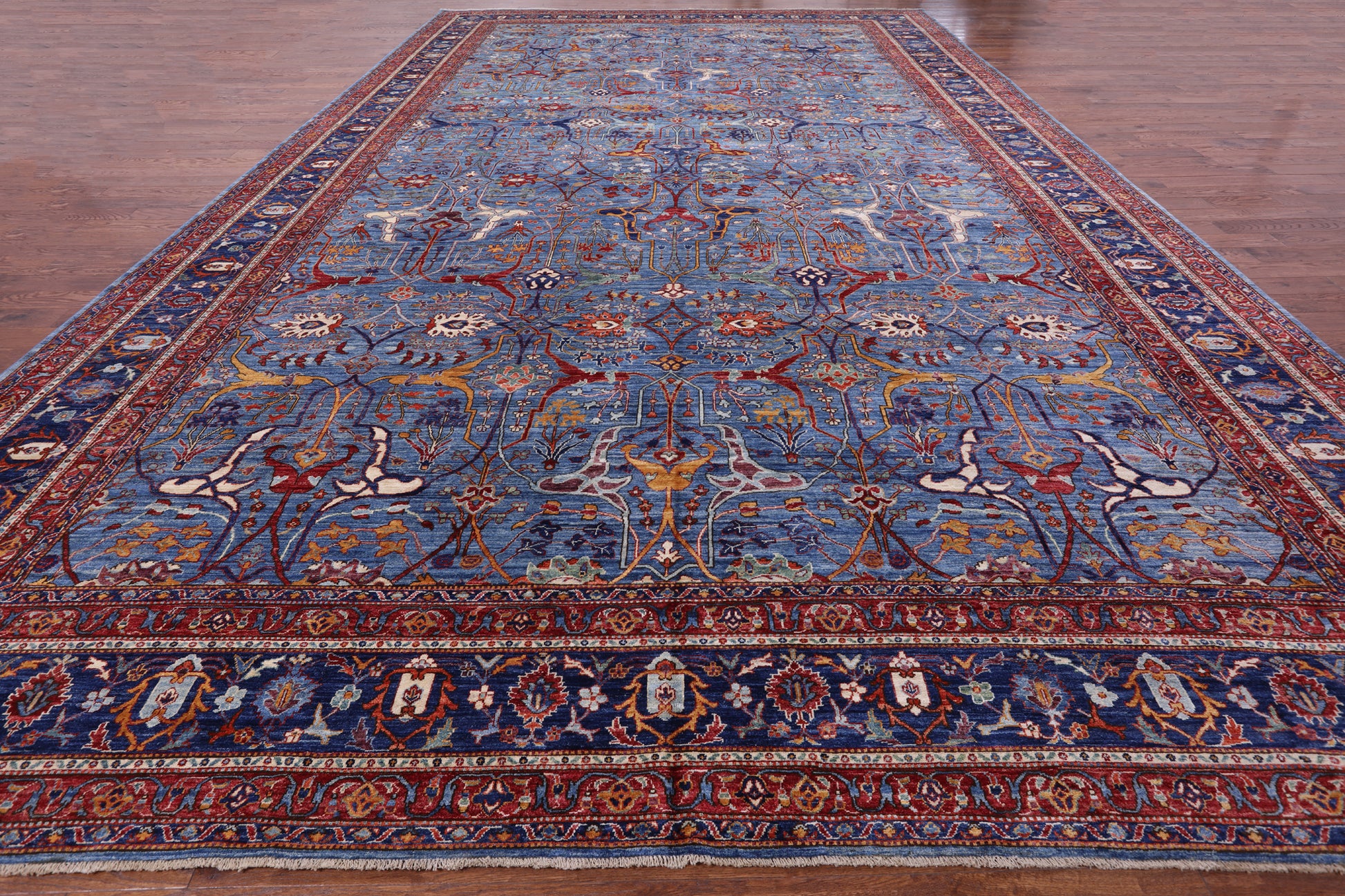 Blue Persian Fine Serapi Handmade Wool Rug - 14' 0" X 23' 2" - Golden Nile