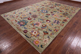Green Turkish Oushak Hand Knotted Wool Rug - 9' 0" X 11' 10" - Golden Nile