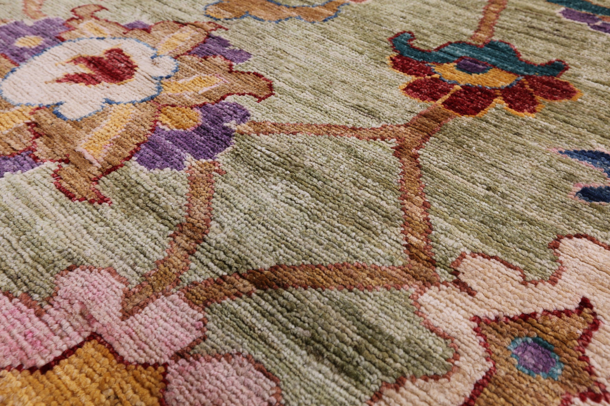 Green Turkish Oushak Hand Knotted Wool Rug - 9' 0" X 11' 10" - Golden Nile