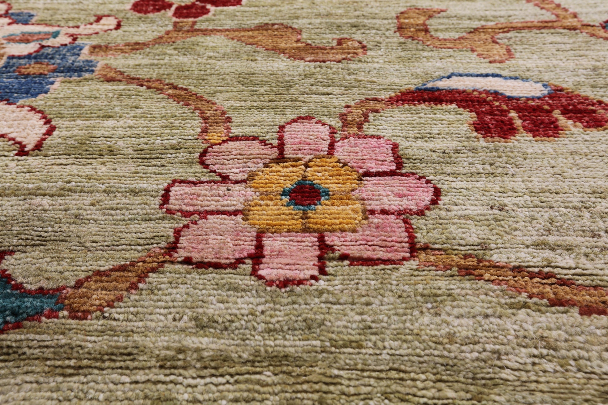 Green Turkish Oushak Hand Knotted Wool Rug - 9' 0" X 11' 10" - Golden Nile
