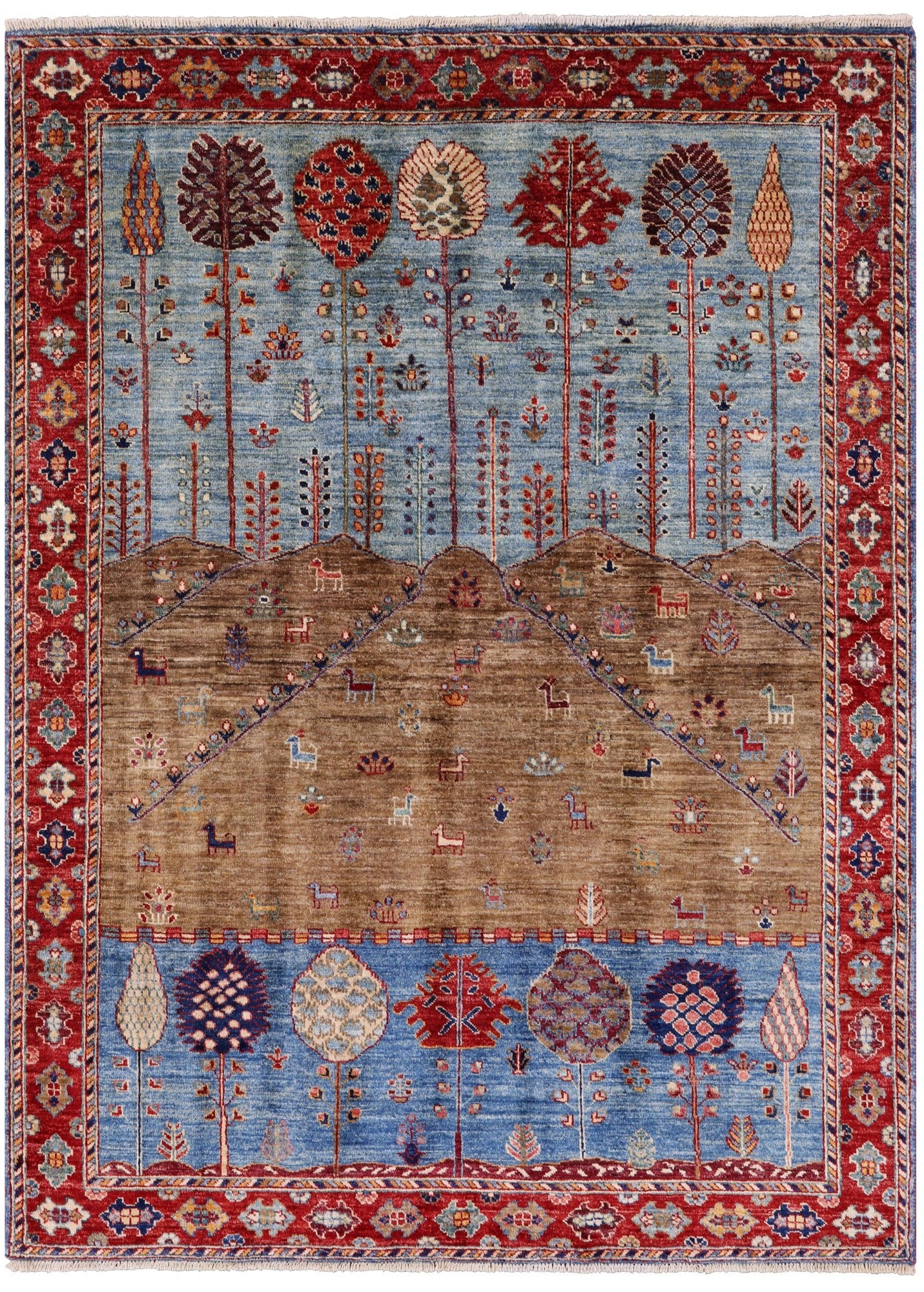 Tribal Persian Gabbeh Hand Knotted Wool Rug - 4' 10" X 6' 8" - Golden Nile