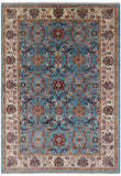 Blue Peshawar Hand Knotted Wool Rug - 7' 0" X 9' 8" - Golden Nile
