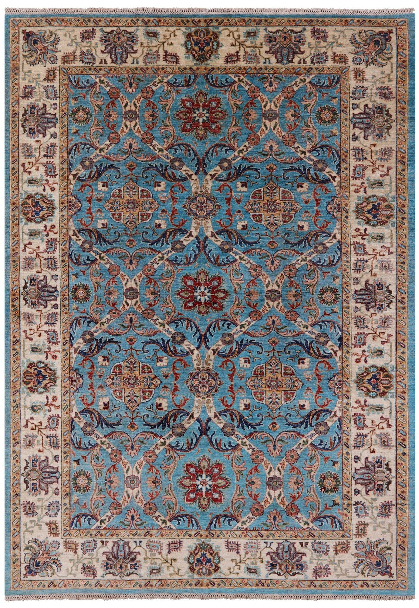 Blue Peshawar Hand Knotted Wool Rug - 7' 0" X 9' 8" - Golden Nile