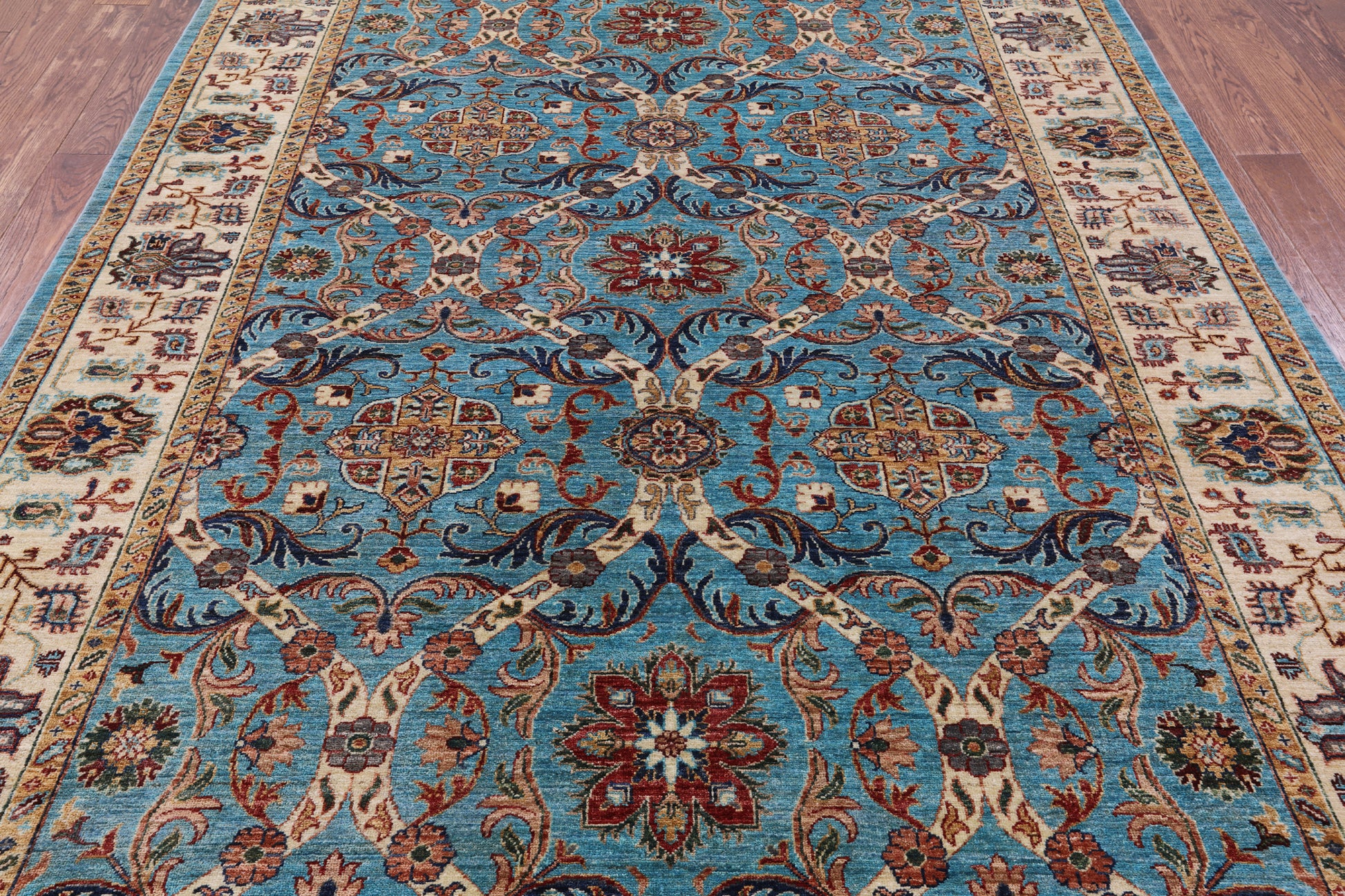 Blue Peshawar Hand Knotted Wool Rug - 7' 0" X 9' 8" - Golden Nile