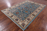 Blue Peshawar Hand Knotted Wool Rug - 7' 0" X 9' 8" - Golden Nile
