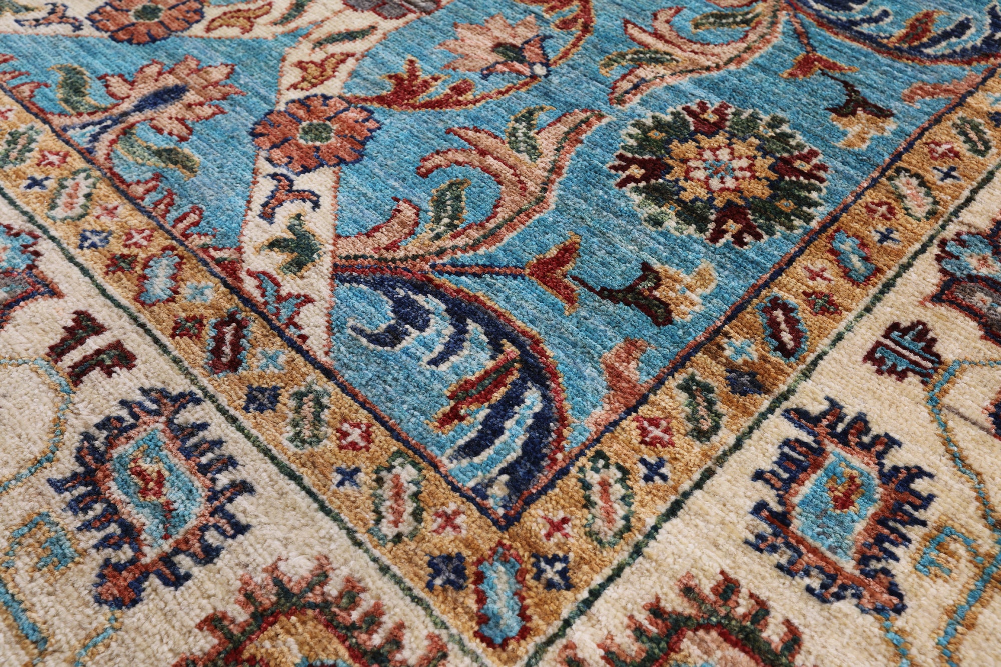 Blue Peshawar Hand Knotted Wool Rug - 7' 0" X 9' 8" - Golden Nile