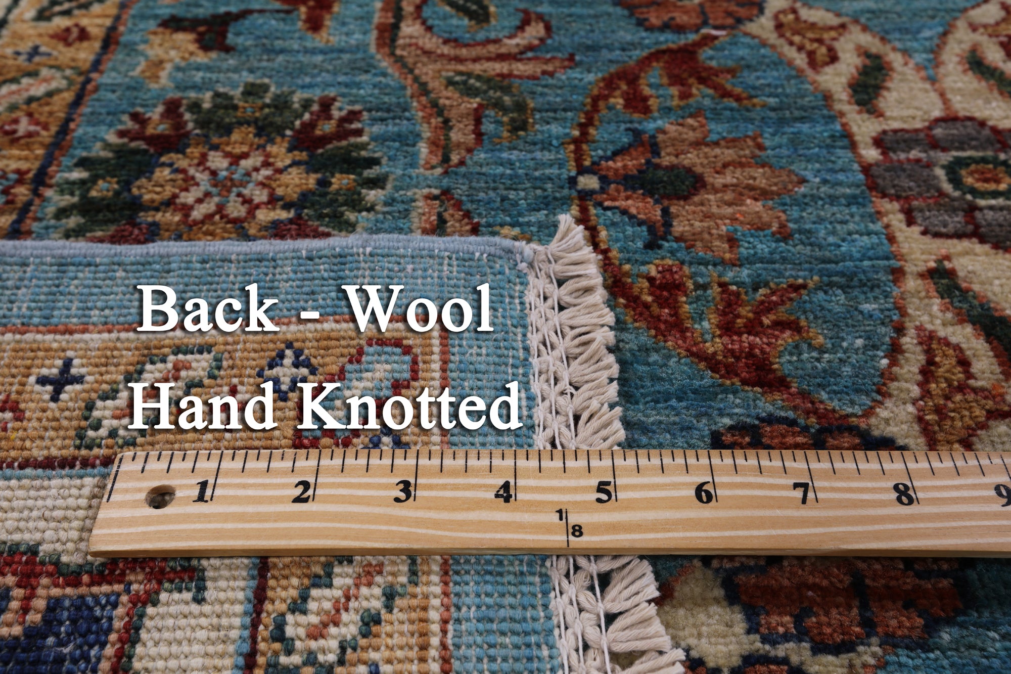 Blue Peshawar Hand Knotted Wool Rug - 7' 0" X 9' 8" - Golden Nile