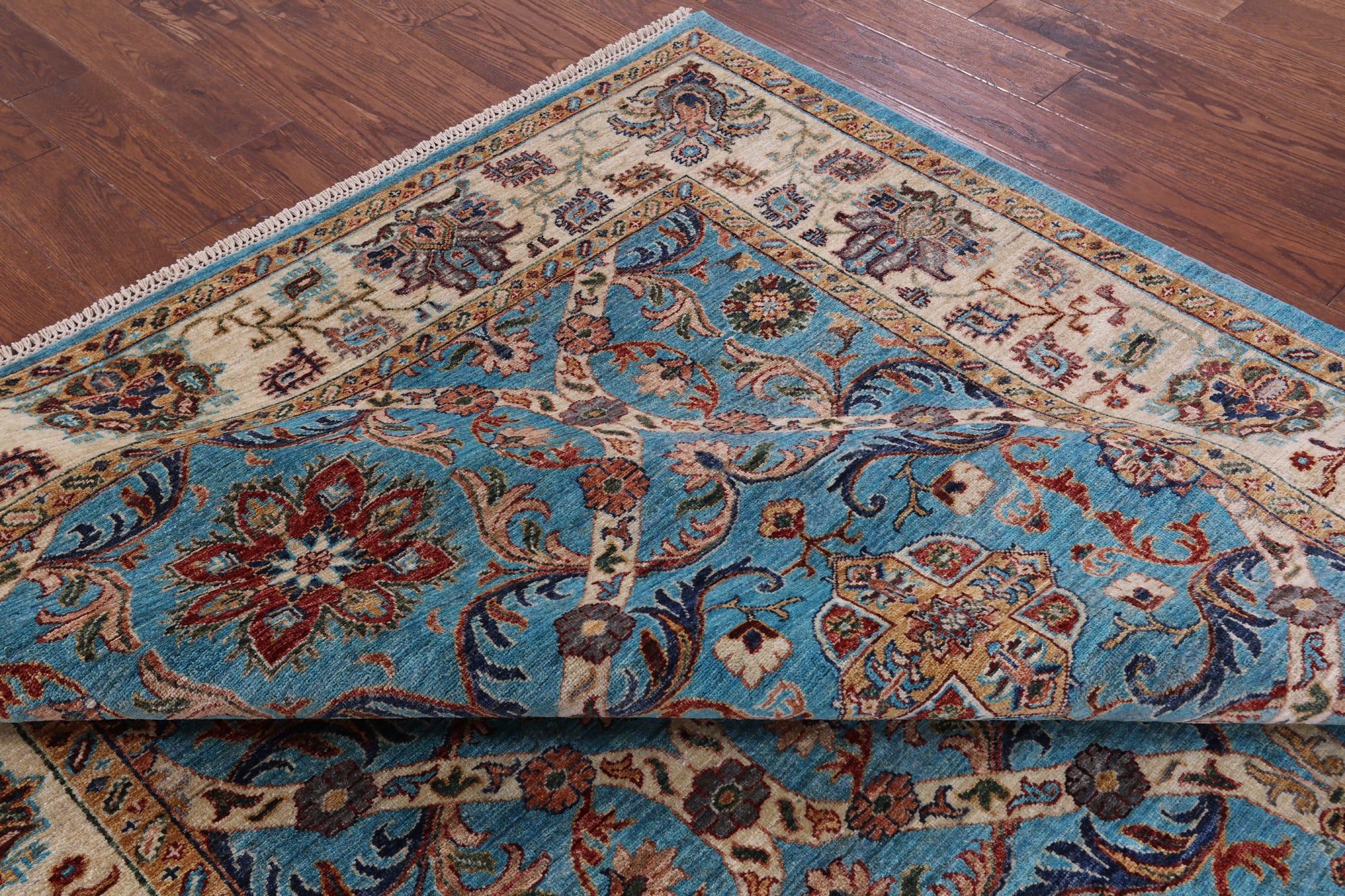 Blue Peshawar Hand Knotted Wool Rug - 7' 0" X 9' 8" - Golden Nile