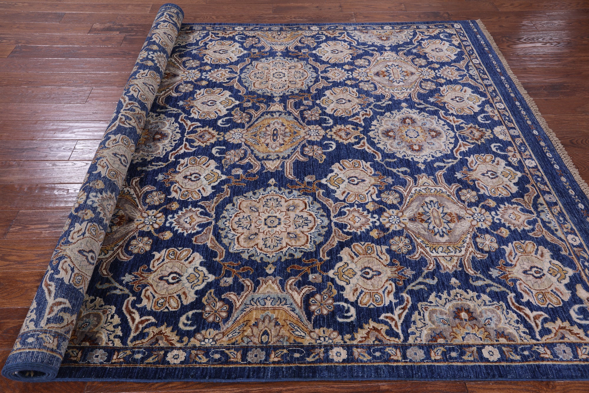 Blue Peshawar Hand Knotted Wool Rug - 6' 7" X 10' 3" - Golden Nile