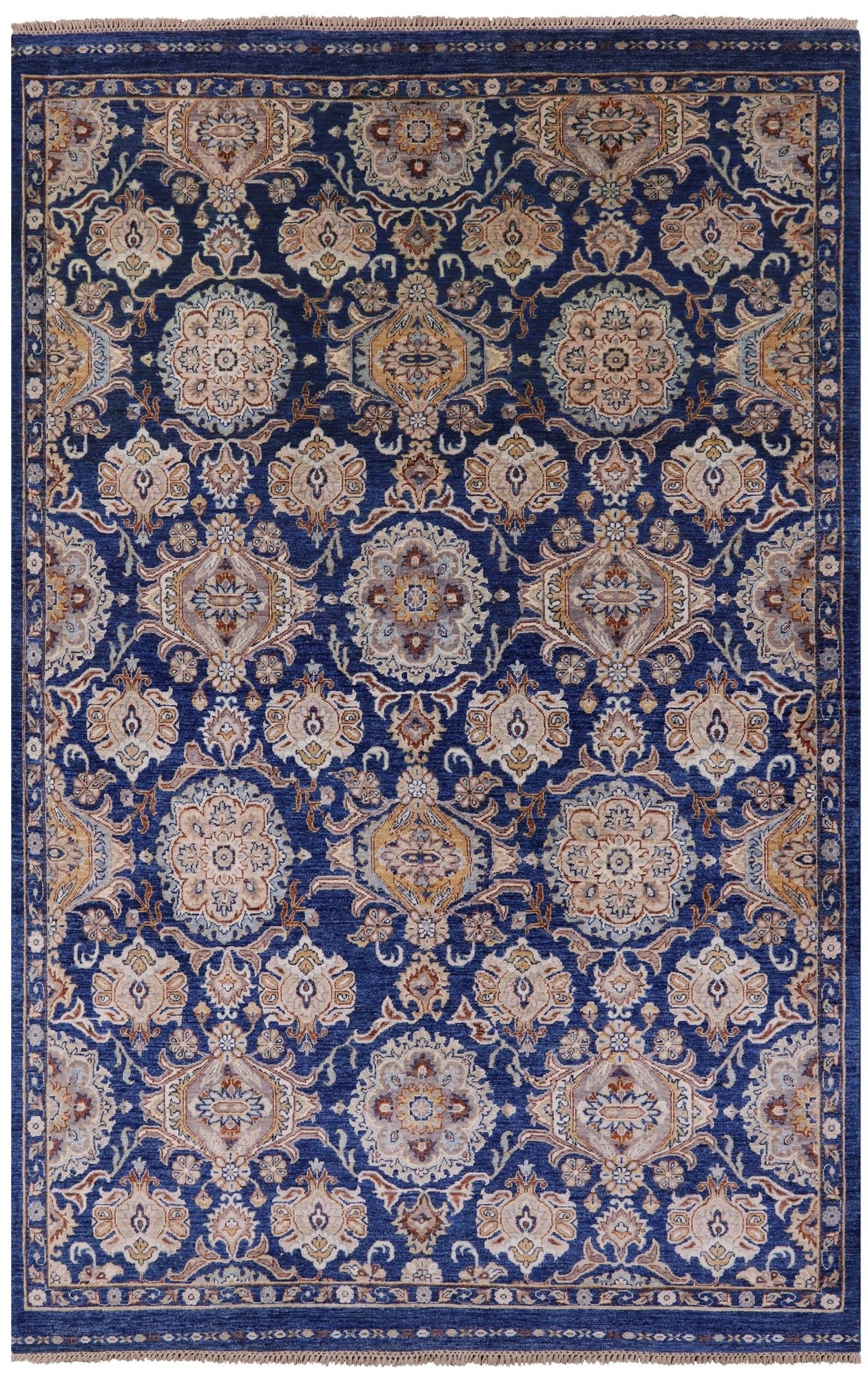 Blue Peshawar Hand Knotted Wool Rug - 6' 7" X 10' 3" - Golden Nile