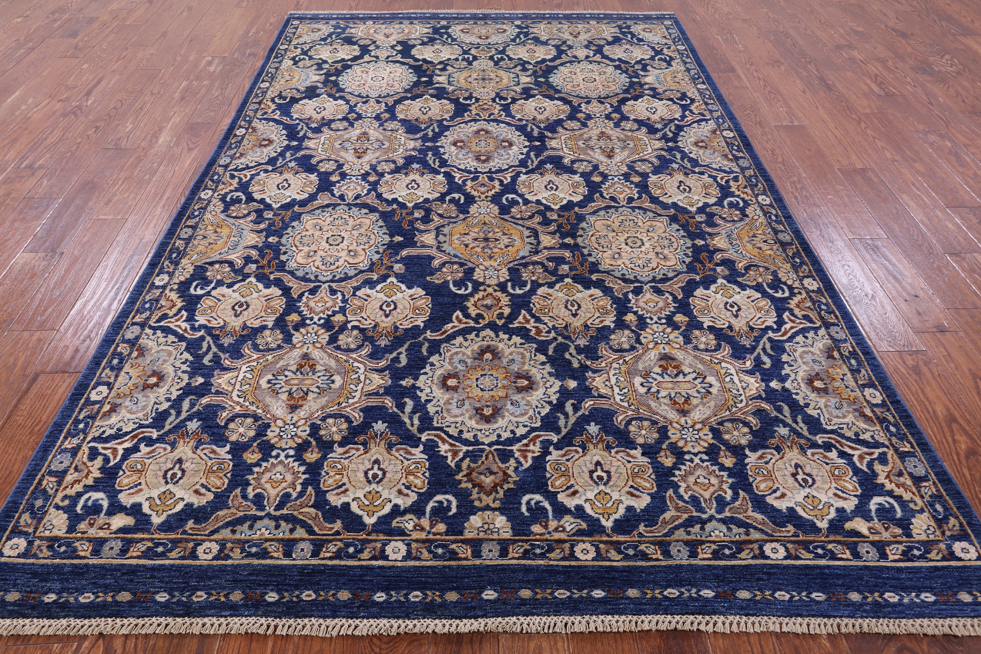 Blue Peshawar Hand Knotted Wool Rug - 6' 7" X 10' 3" - Golden Nile