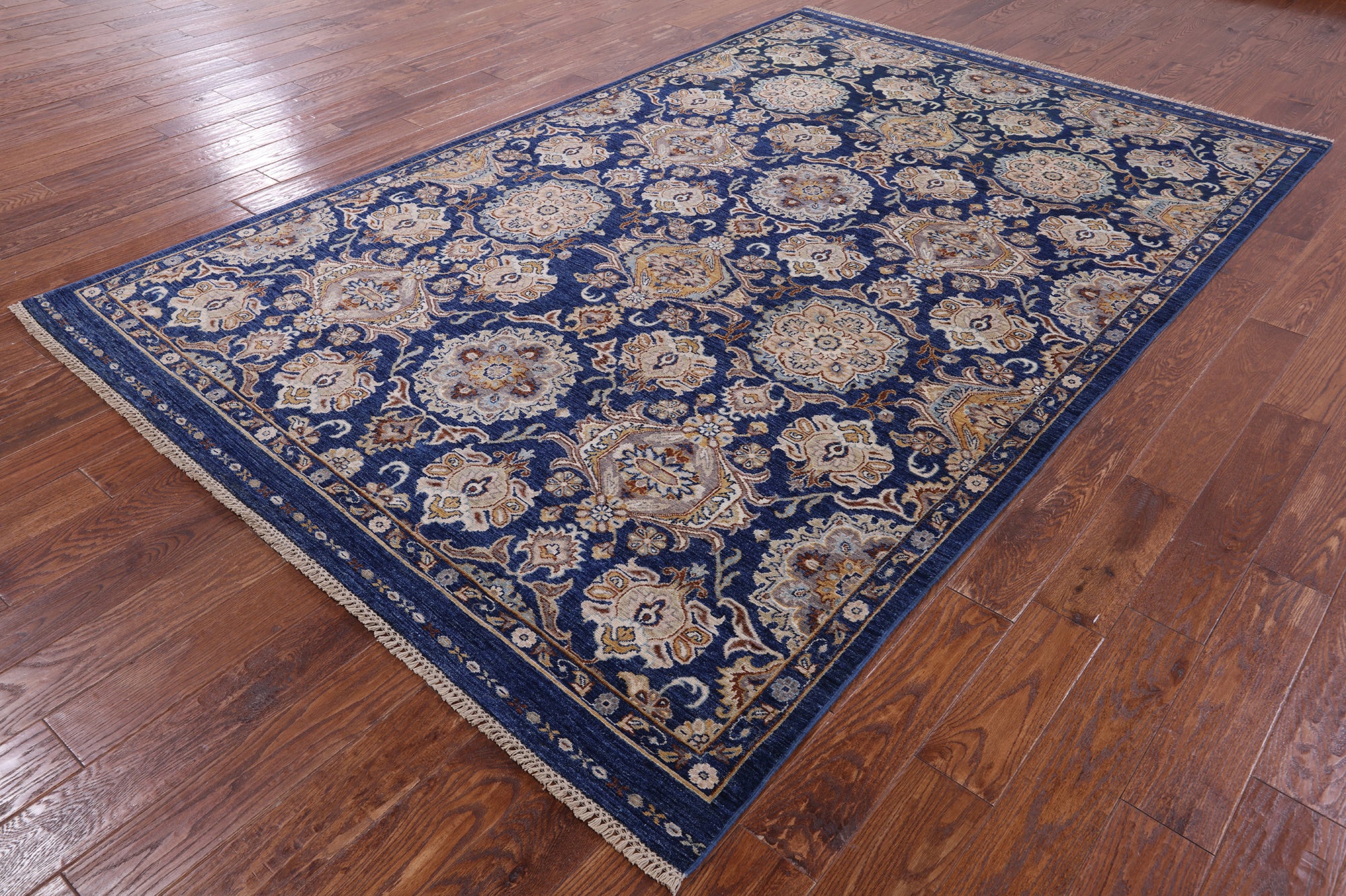 Blue Peshawar Hand Knotted Wool Rug - 6' 7" X 10' 3" - Golden Nile