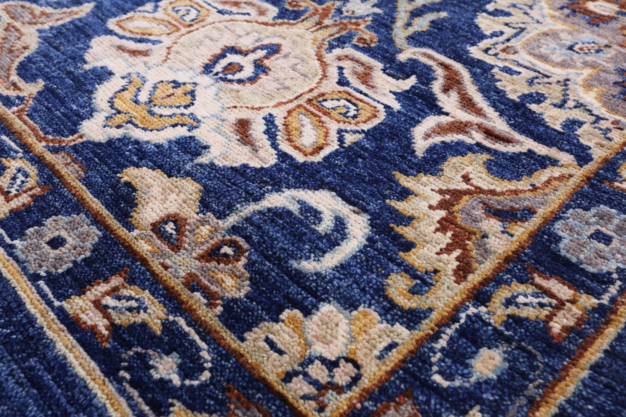 Blue Peshawar Hand Knotted Wool Rug - 6' 7" X 10' 3" - Golden Nile