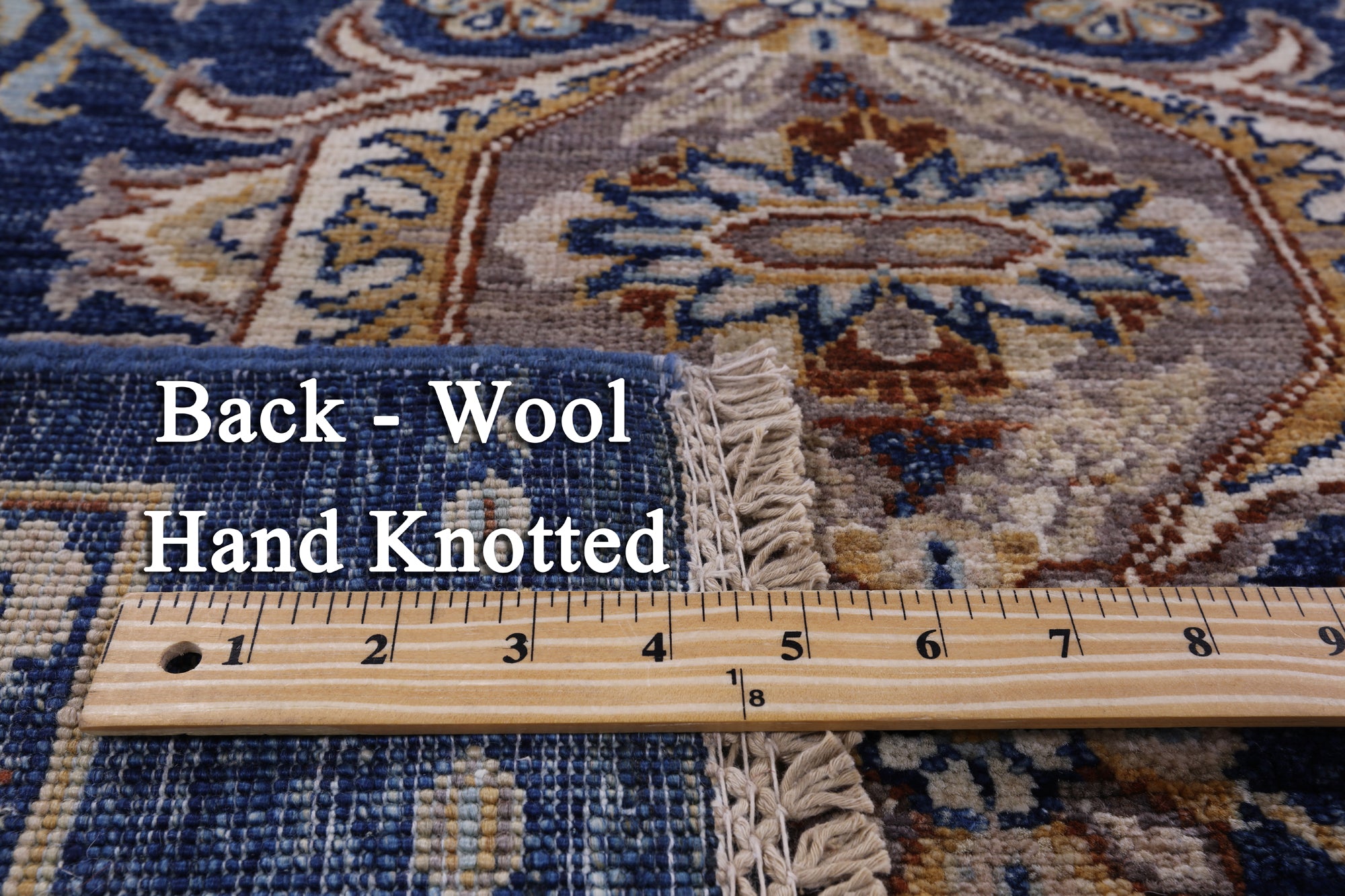 Blue Peshawar Hand Knotted Wool Rug - 6' 7" X 10' 3" - Golden Nile