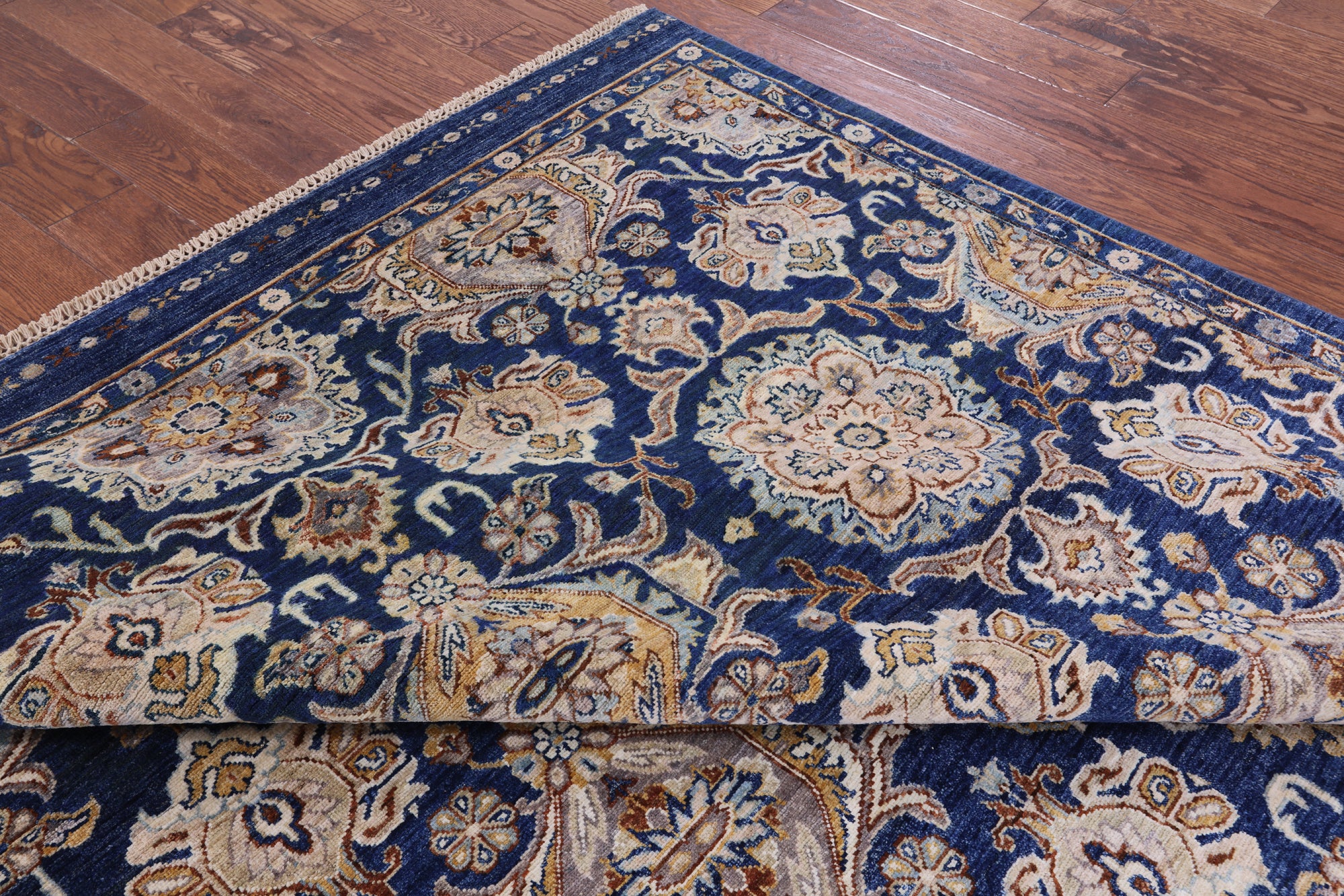 Blue Peshawar Hand Knotted Wool Rug - 6' 7" X 10' 3" - Golden Nile