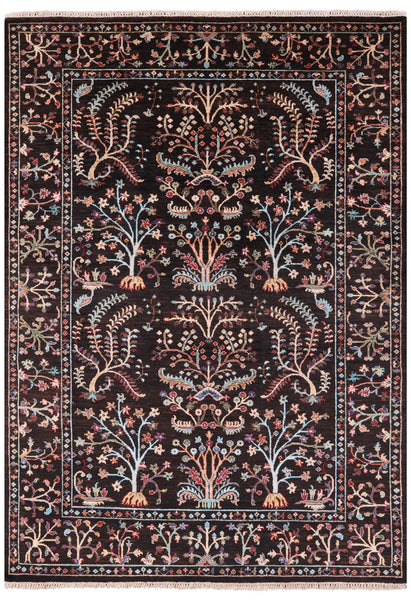 Brown Tree Of Life Peshawar Hand Knotted Wool Rug - 5' 8" X 8' 0" - Golden Nile