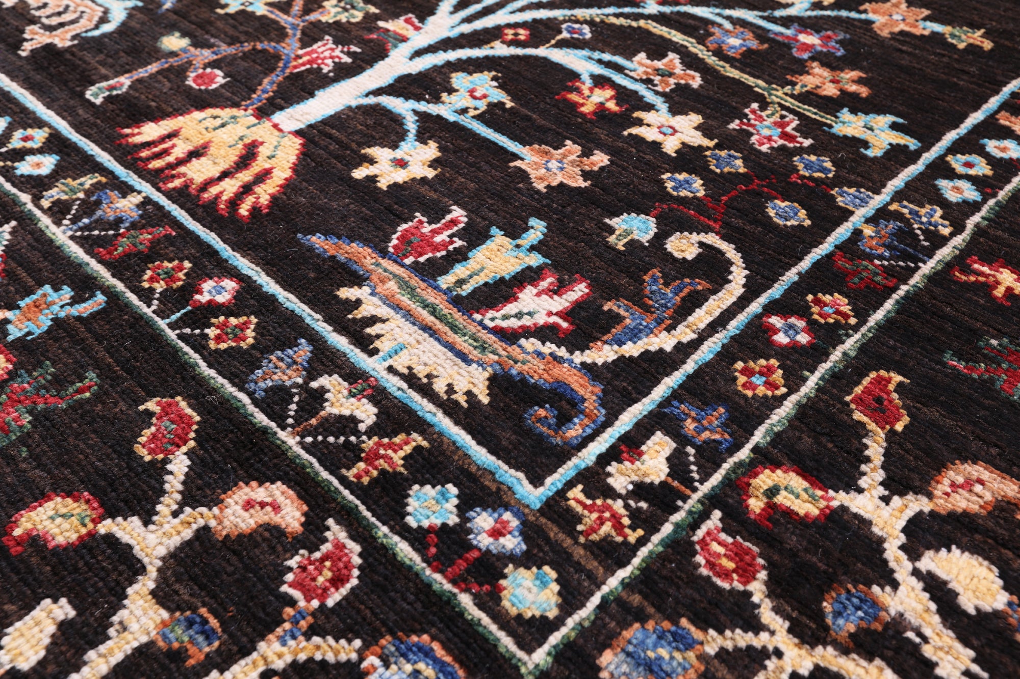 Brown Tree Of Life Peshawar Hand Knotted Wool Rug - 5' 8" X 8' 0" - Golden Nile