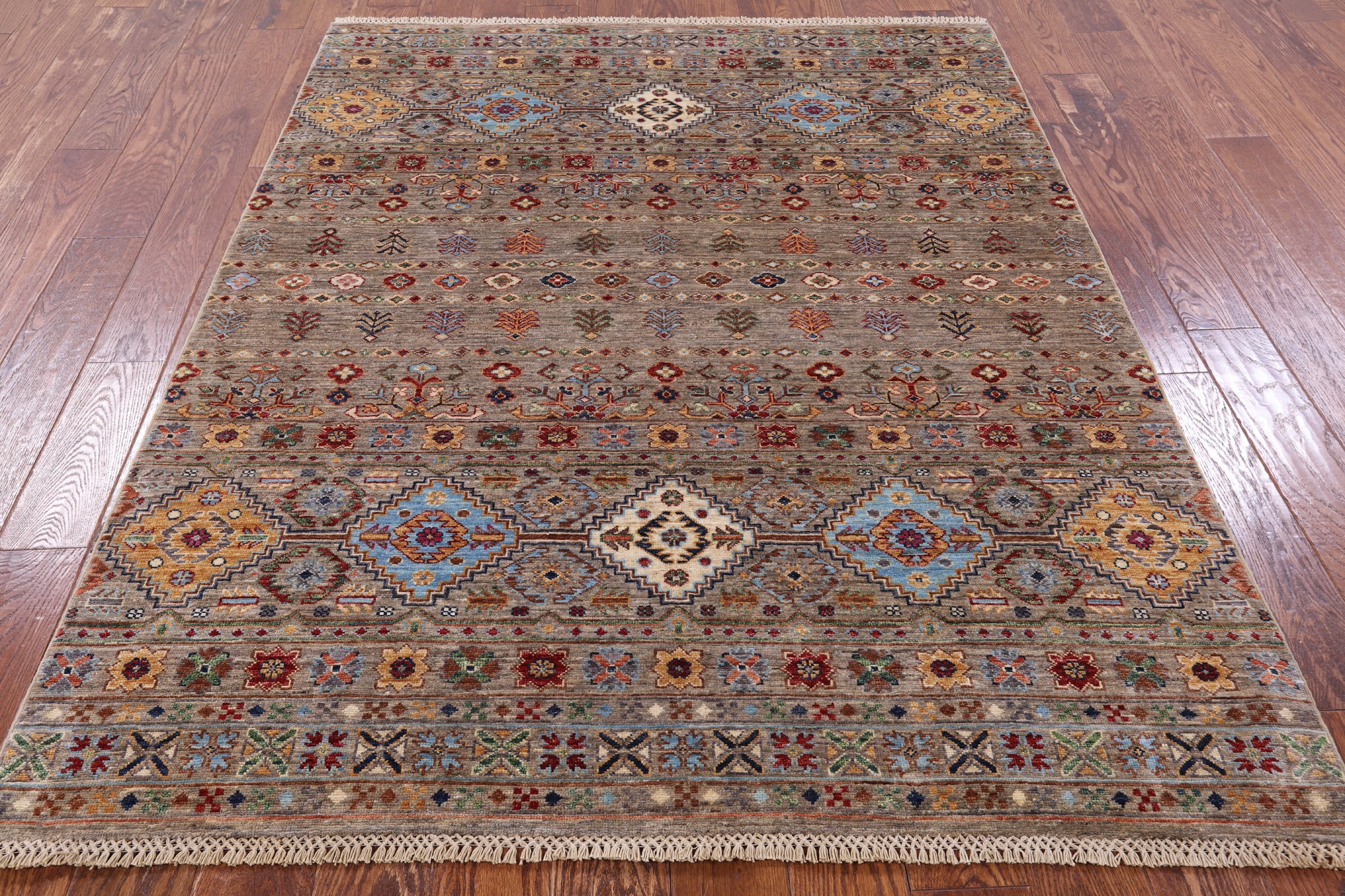 Khorjin Persian Gabbeh Hand Knotted Wool Rug - 5' 1" X 6' 6" - Golden Nile