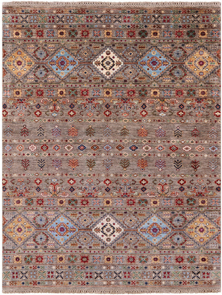Khorjin Persian Gabbeh Hand Knotted Wool Rug - 5' 1" X 6' 6" - Golden Nile