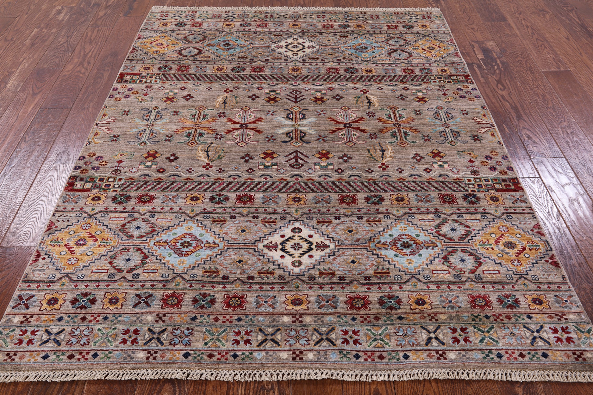 Khorjin Persian Gabbeh Hand Knotted Wool Rug - 5' 2" X 6' 8" - Golden Nile