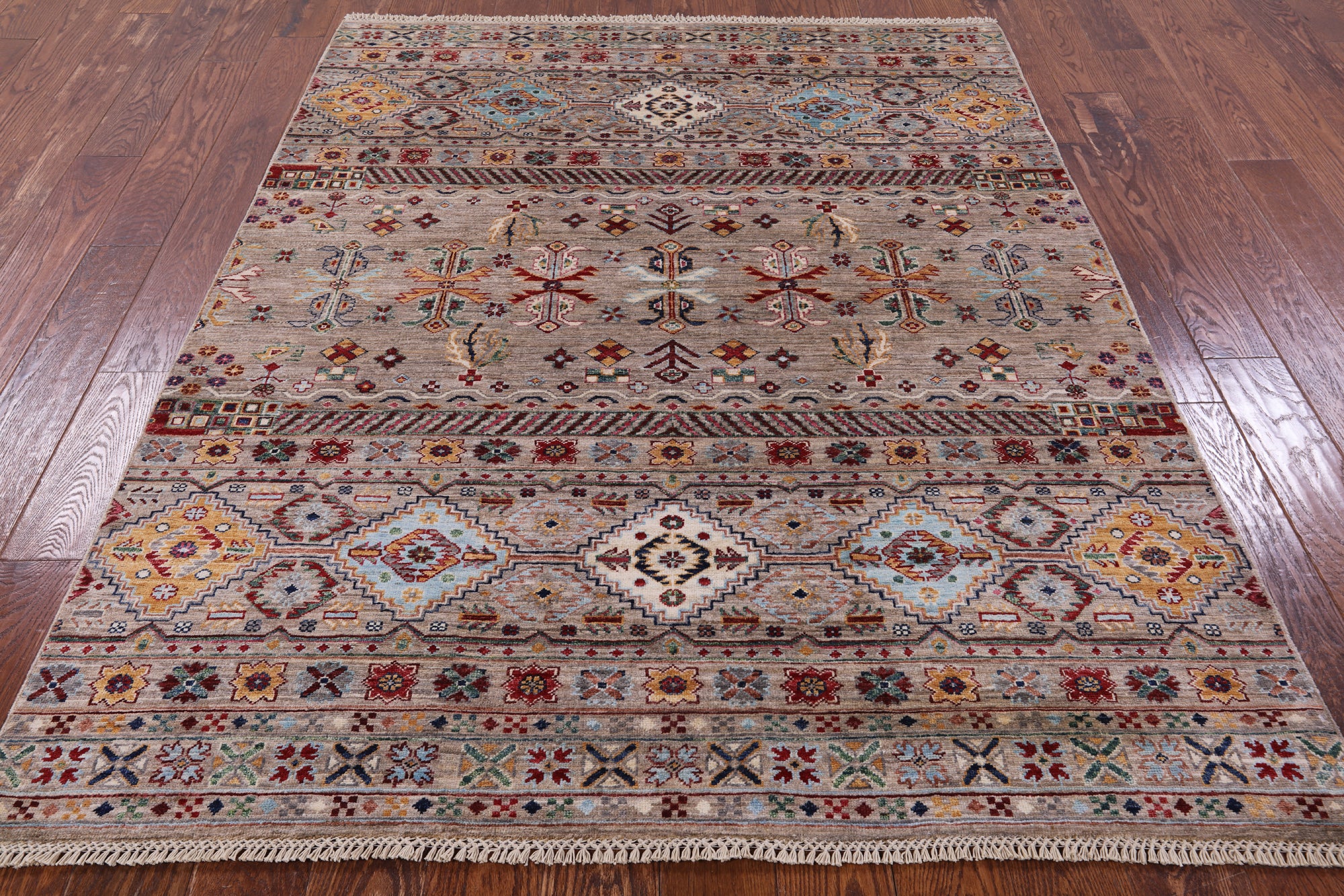 Khorjin Persian Gabbeh Hand Knotted Wool Rug - 5' 2" X 6' 8" - Golden Nile