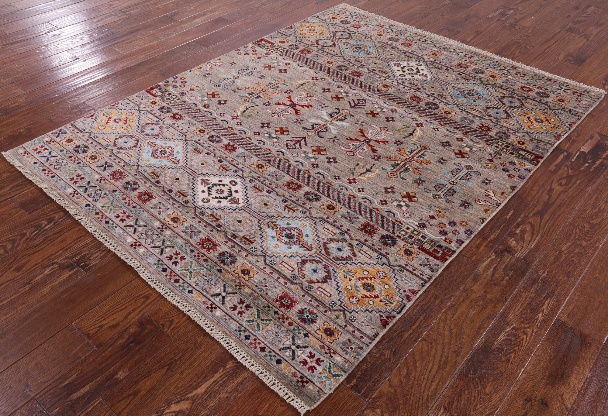 Khorjin Persian Gabbeh Hand Knotted Wool Rug - 5' 2" X 6' 8" - Golden Nile