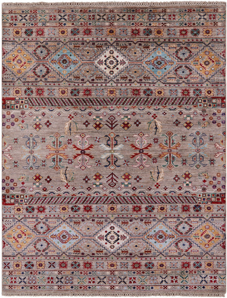 Khorjin Persian Gabbeh Hand Knotted Wool Rug - 5' 2" X 6' 8" - Golden Nile