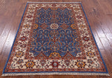 Blue Peshawar Hand Knotted Wool Rug - 4' 4" X 5' 11" - Golden Nile