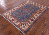 Blue Peshawar Hand Knotted Wool Rug - 4' 4" X 5' 11" - Golden Nile