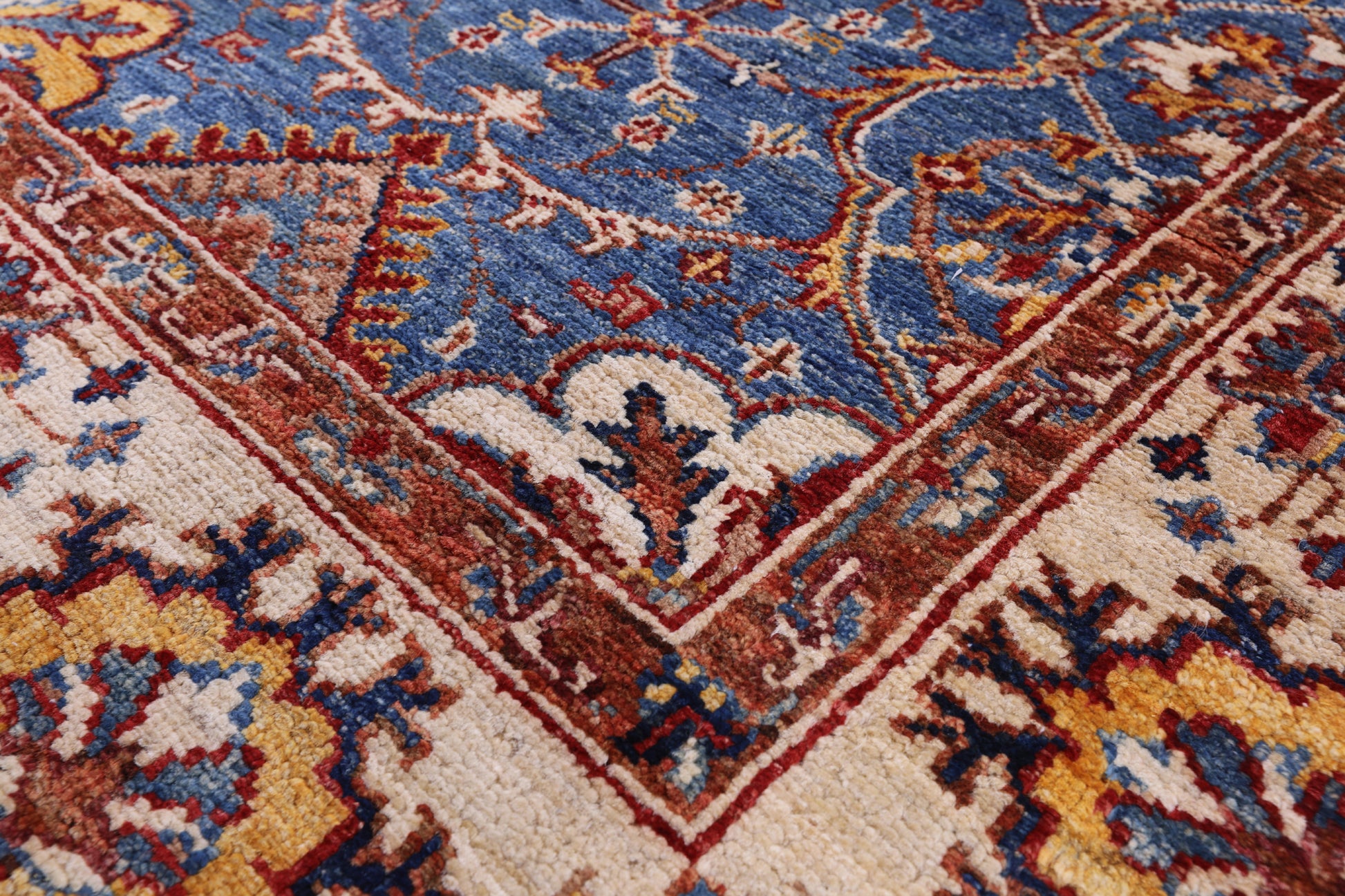 Blue Peshawar Hand Knotted Wool Rug - 4' 4" X 5' 11" - Golden Nile