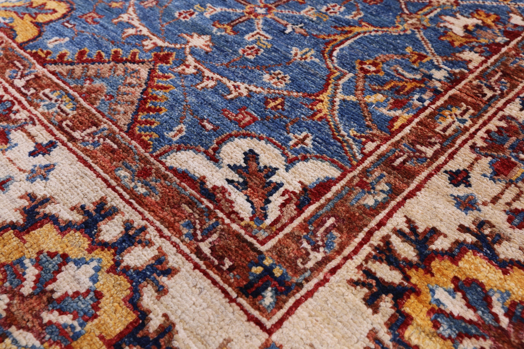 Blue Peshawar Hand Knotted Wool Rug - 4' 4" X 5' 11" - Golden Nile