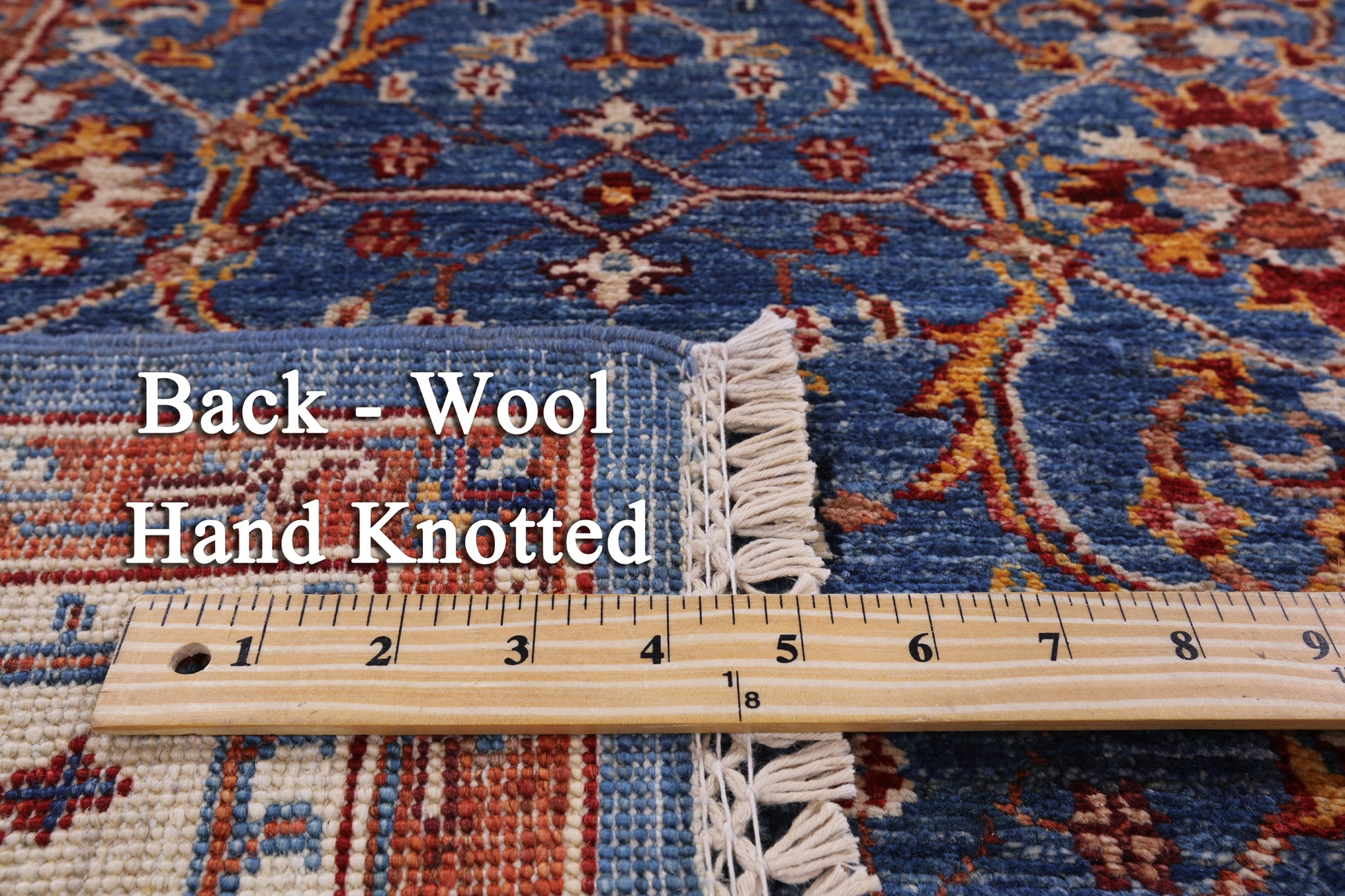 Blue Peshawar Hand Knotted Wool Rug - 4' 4" X 5' 11" - Golden Nile