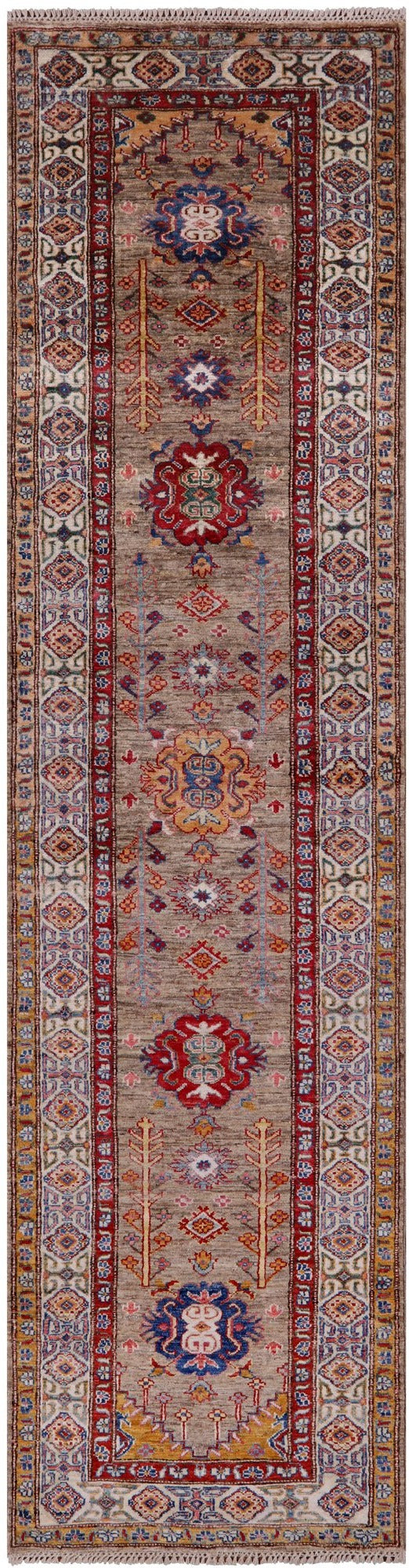 Super Kazak Hand Knotted Wool Runner Rug - 2' 6" X 10' 0" - Golden Nile
