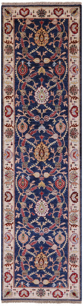 Blue Peshawar Handmade Wool Runner Rug - 2' 9" X 9' 11" - Golden Nile
