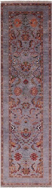 Grey Peshawar Handmade Wool Runner Rug - 2' 8" X 9' 9" - Golden Nile