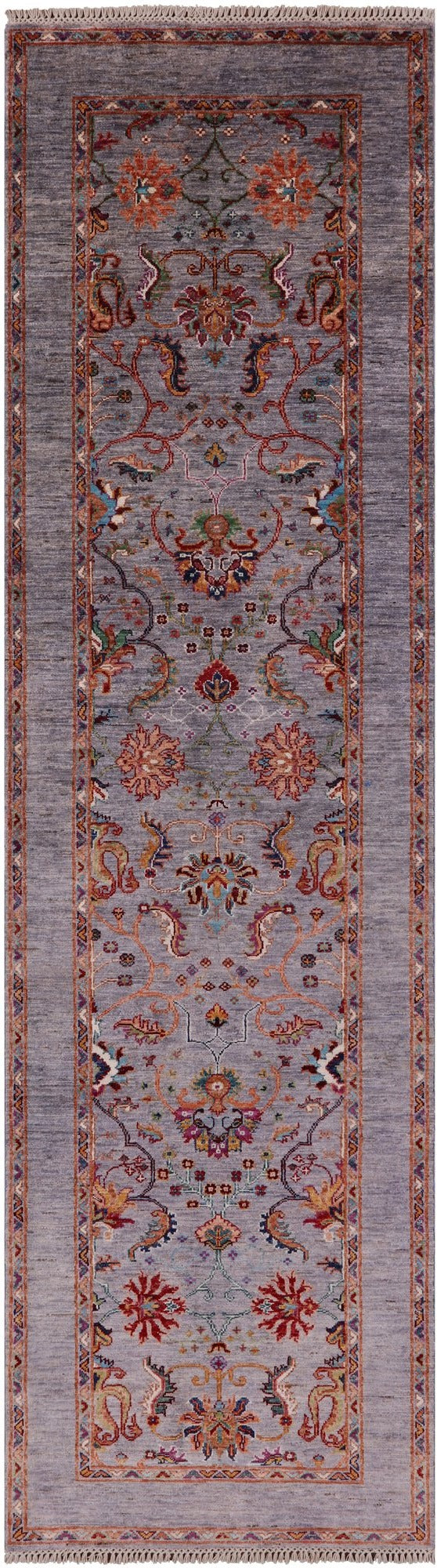Grey Peshawar Handmade Wool Runner Rug - 2' 8" X 9' 9" - Golden Nile