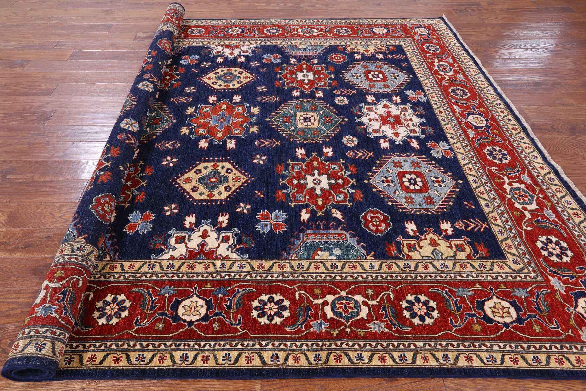 Blue Persian Fine Serapi Handmade Wool Rug - 8' 0" X 9' 10" - Golden Nile