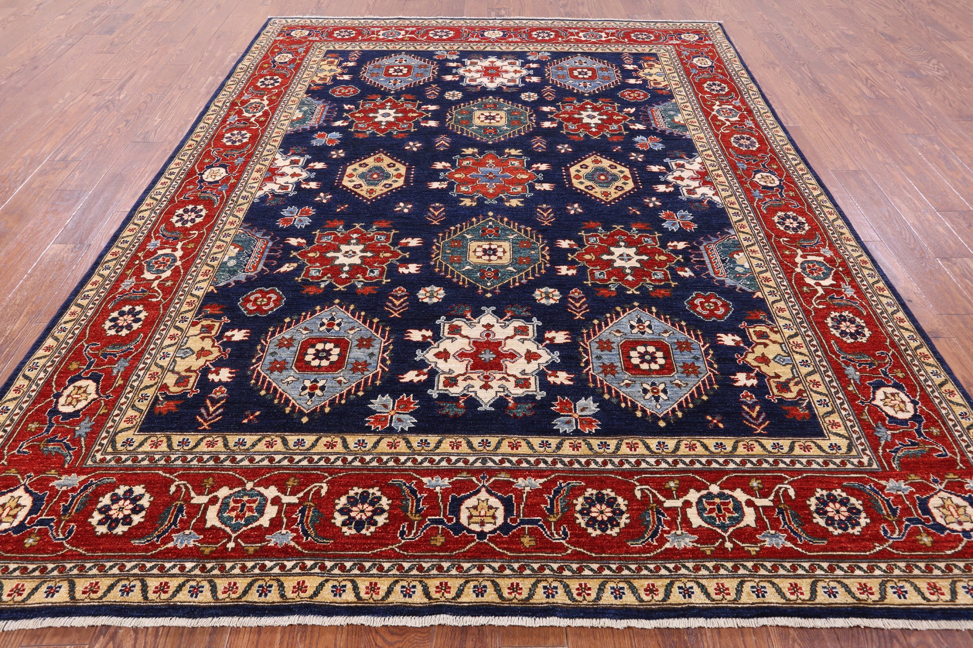 Blue Persian Fine Serapi Handmade Wool Rug - 8' 0" X 9' 10" - Golden Nile