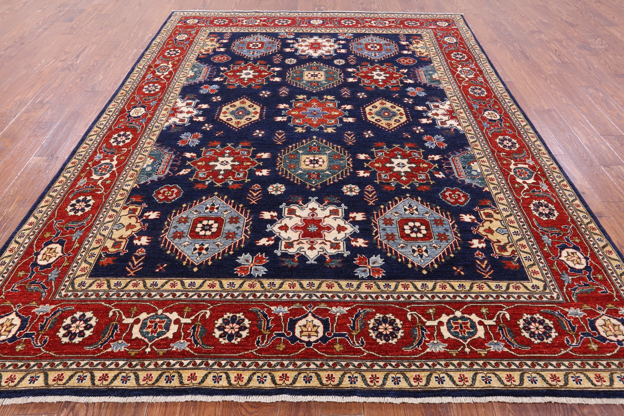 Blue Persian Fine Serapi Handmade Wool Rug - 8' 0" X 9' 10" - Golden Nile