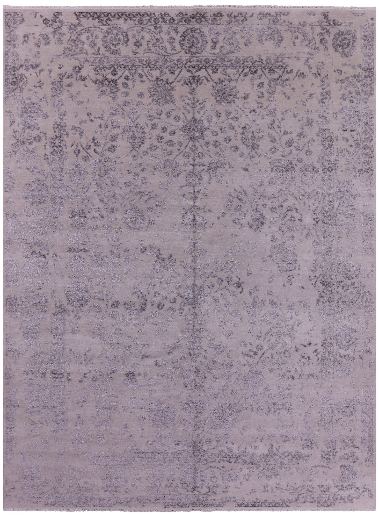 Grey Modern Hand Knotted Wool & Silk Rug - 9' 1" X 11' 10" - Golden Nile