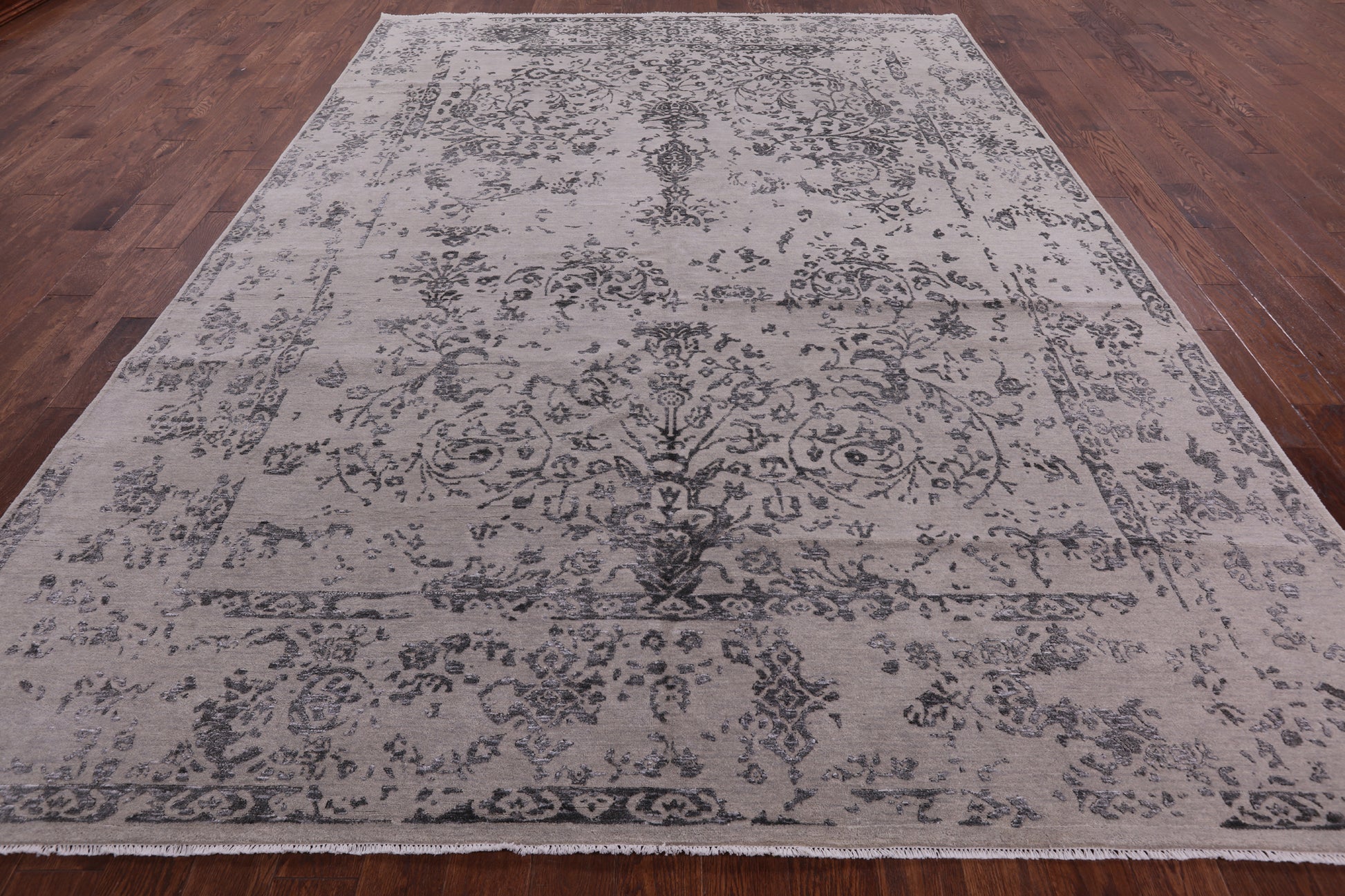 Grey Modern Hand Knotted Wool & Silk Rug - 8' 10" X 12' 3" - Golden Nile