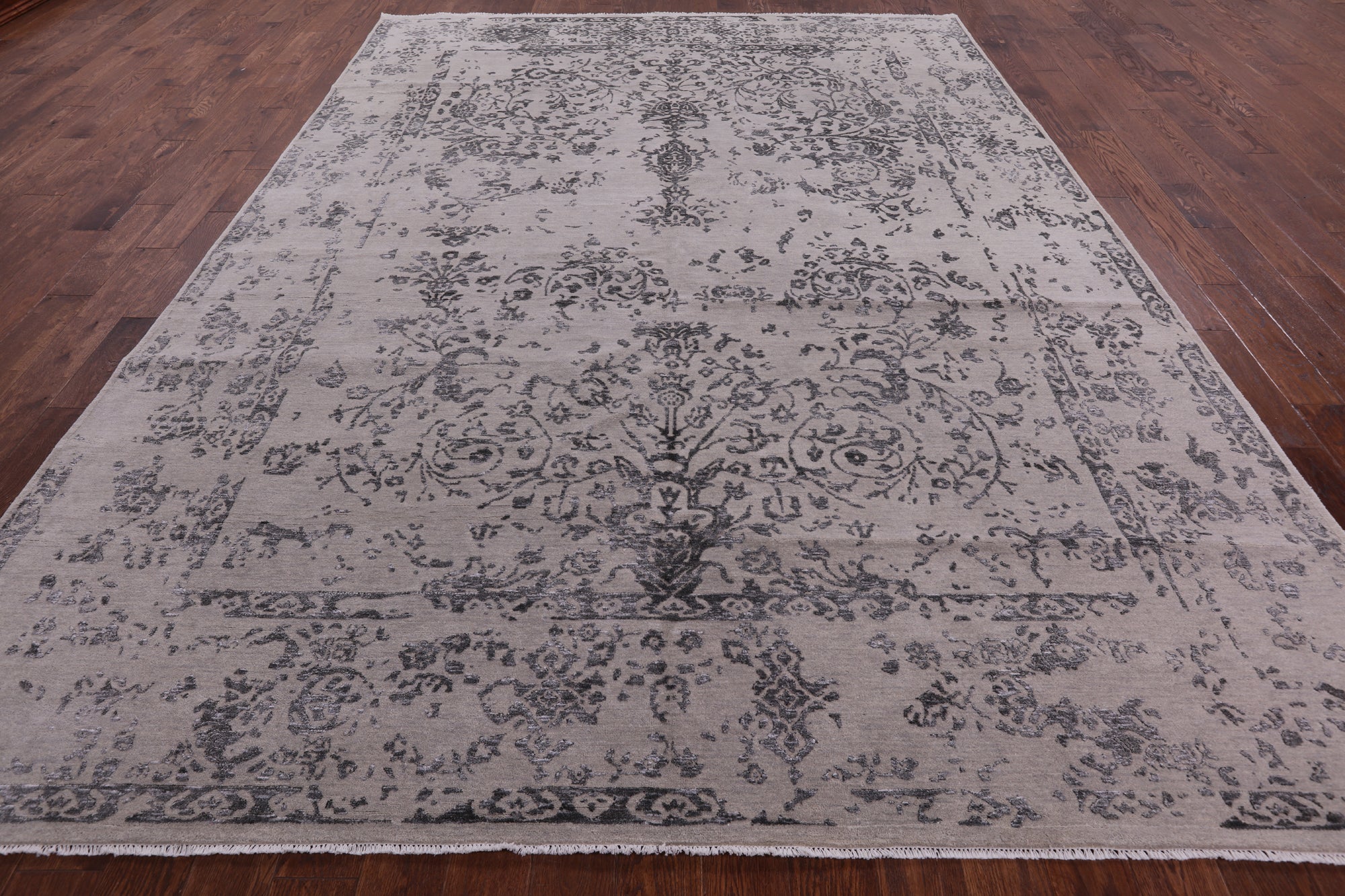 Grey Modern Hand Knotted Wool & Silk Rug - 8' 10" X 12' 3" - Golden Nile