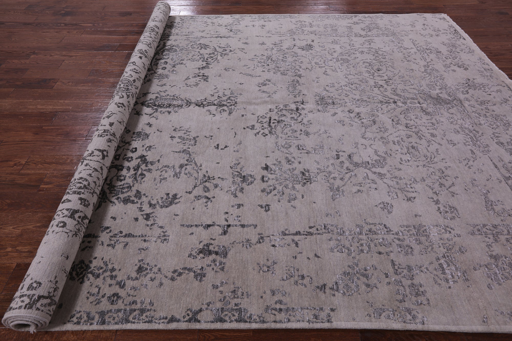 Grey Modern Hand Knotted Wool & Silk Rug - 8' 10" X 12' 3" - Golden Nile